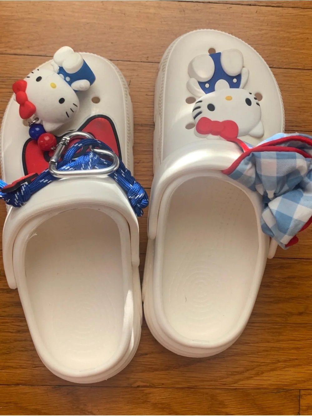 Adorable Hello Kitty Kids Croc inspired Clog Sandals with Red & Blue charms 34